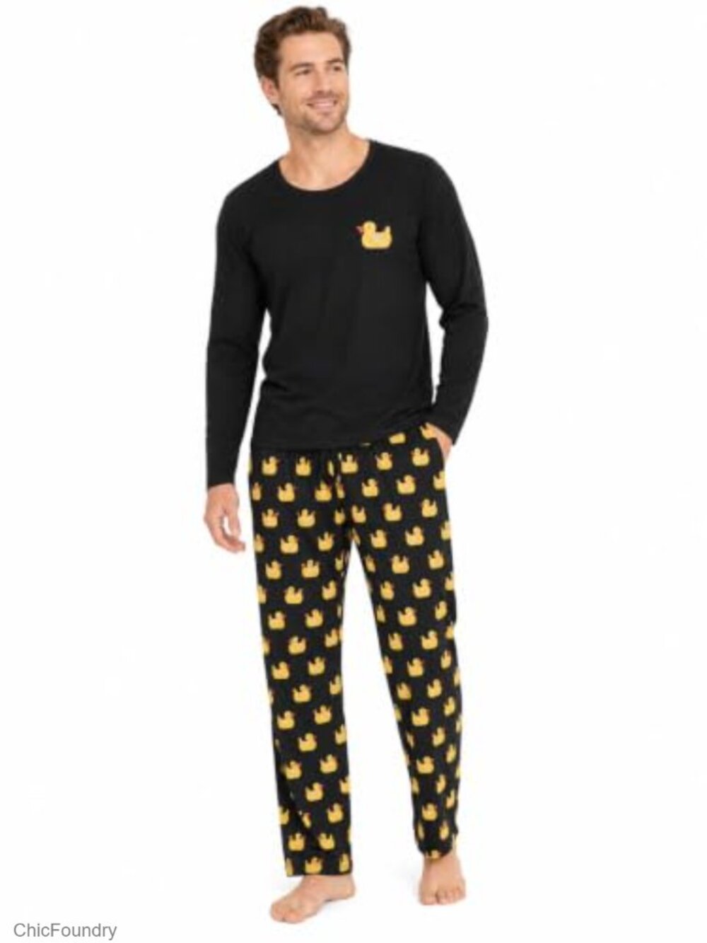 Mens 2 Piece Pajama Set Henley Top Plaid Pants Pockets Sleepwear